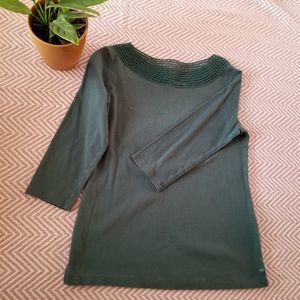 Croft & Barrow Crocheted Boat Neck Top Green Small